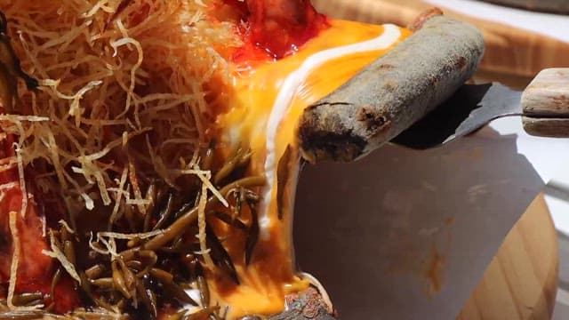 Pizza topped with shrimp and cheese