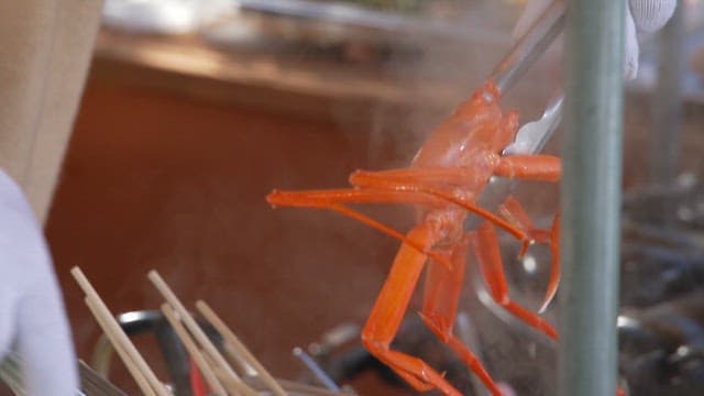 Skewered fishcakes made with fresh crab broth