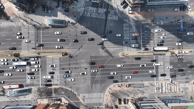 Overhead View of Urban Traffic Intersection