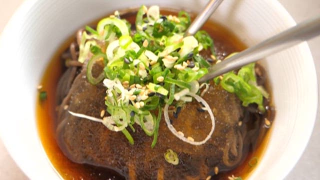 Cool buckwheat soba noodles in a bowl