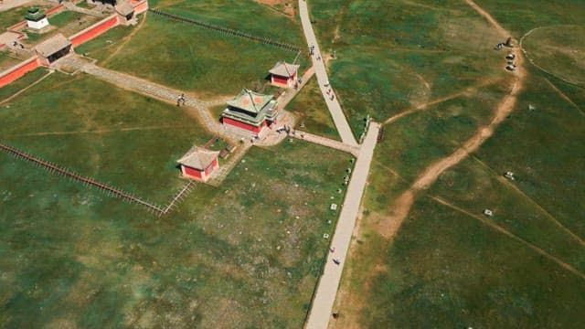 View of a historic temple with paths