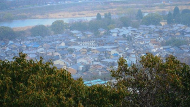 Overlooking a peaceful town on a snowy day