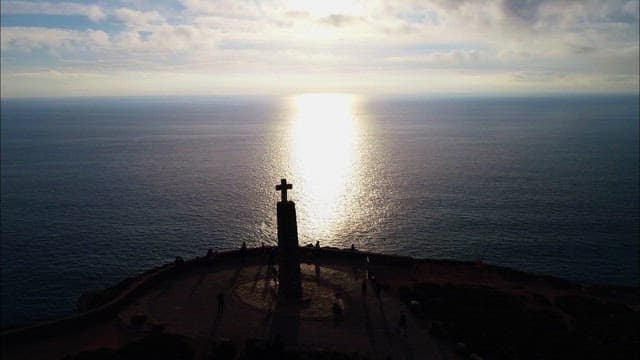 Aerial shot of the coastal monument at Cabo da Roca at sunset