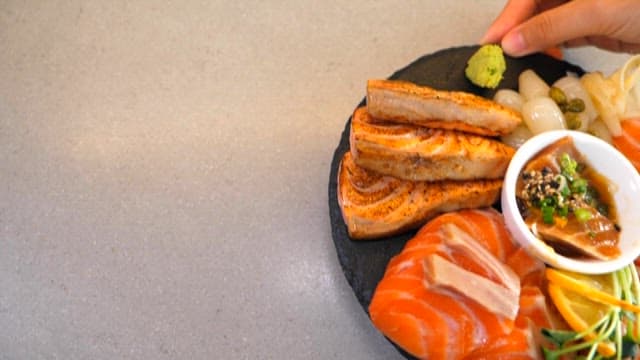 Delicious salmon platter served on the table