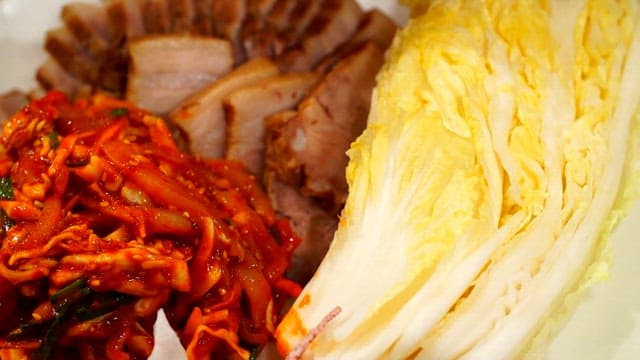 Boiled pork and swordtip squid salad, cabbage and cucumber