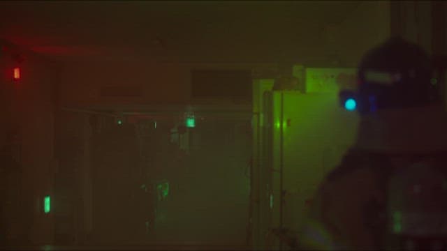 Ceiling of a Hallway Filled with Smoke and Darkness Collapses