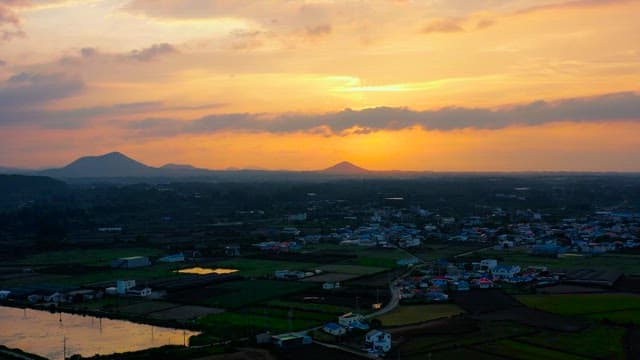 Sunset Over a Tranquil Countryside Village