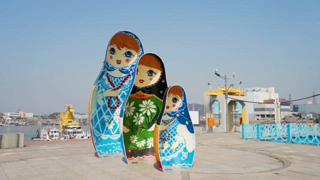 Matryoshka Dolls on Display at a Port