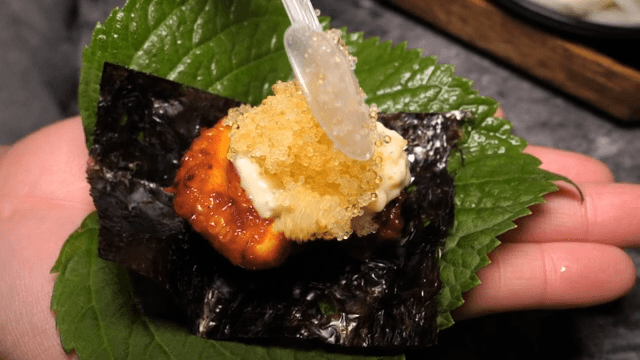 Stir-fried Octopus on Perilla Leaves and Seaweed