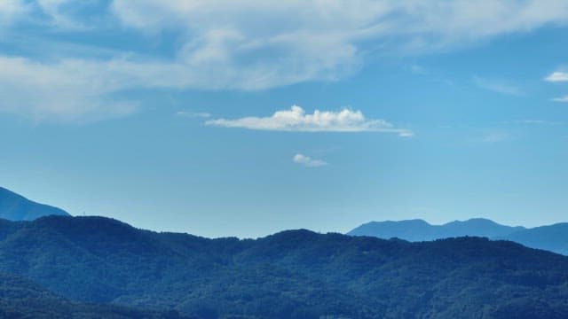 Clear sky over lush green mountains