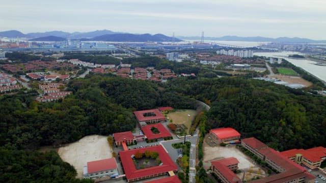 Aerial View of Urban Landscape with Greenery