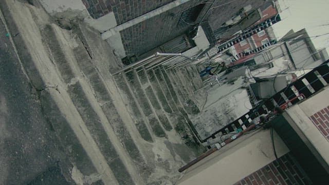 Person coming down the stairs of a residential alley