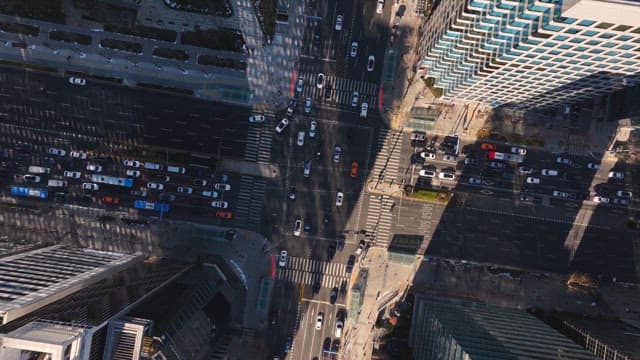 Busy city intersection with traffic