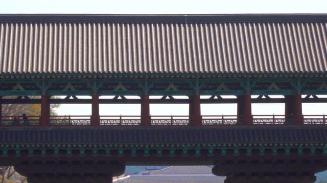 Woljeonggyo Bridge, built in a traditional Korean structure on a calm river