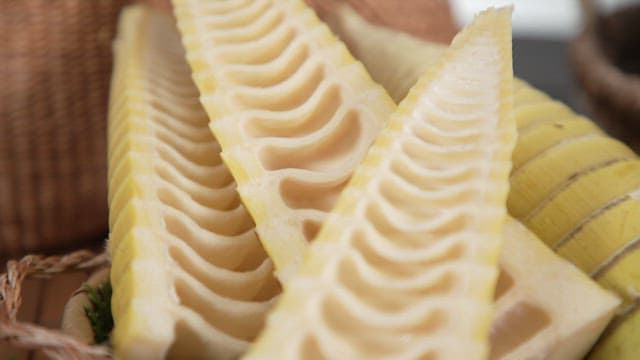 Cross section of bamboo shoots cut in half