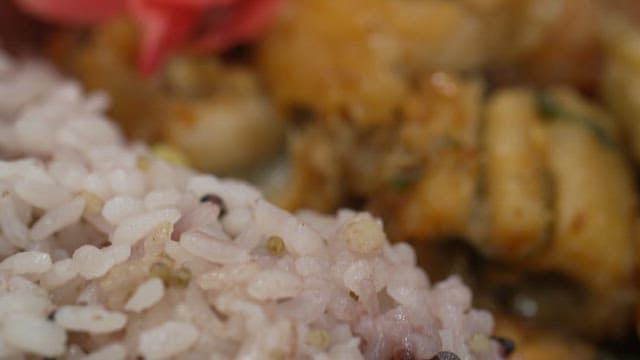 Appetizing conger eel rice bowl with pickled ginger