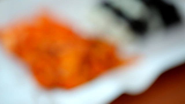 Chungmu kimbap on a plate