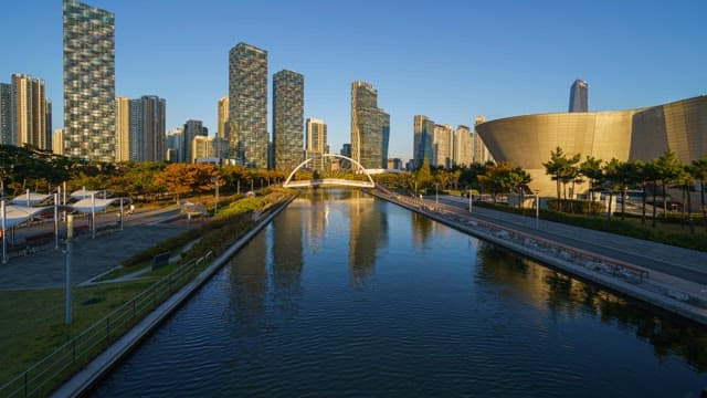 Urban Park with Glowing Twilight
