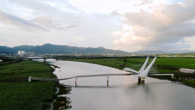 Scenic river with a modern bridge