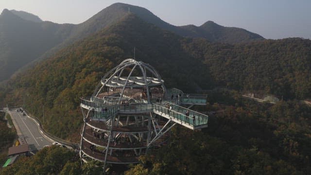 Skywalk Observatory on a Mountain with Many Visitors