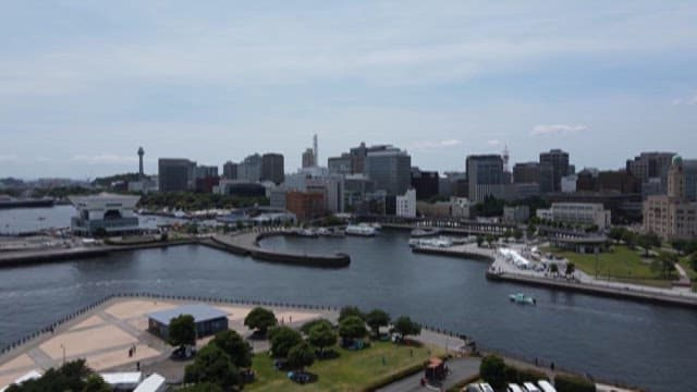 Leisurely Port City Crowede with Modern buildings.