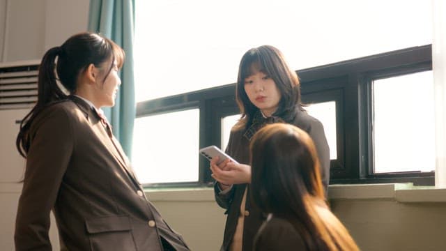 Students chatting in a classroom