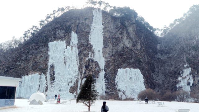 A Wintry Landscape with Icicle-Covered Cliff