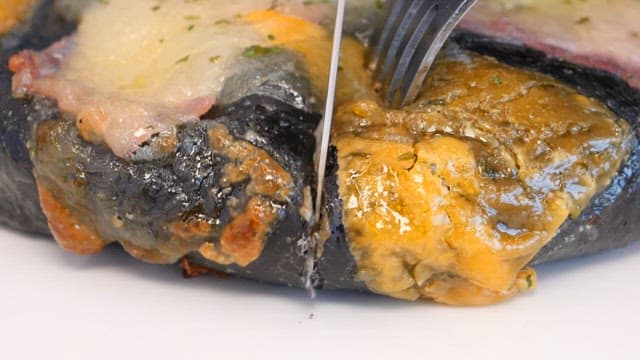 Delicious squid ink buns filled with cream cheese