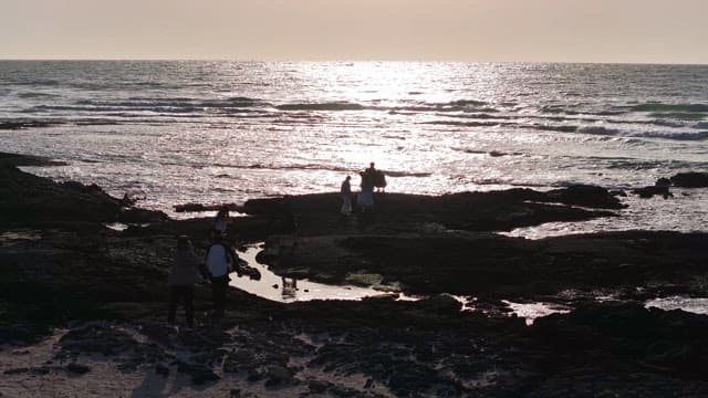 People enjoying a sunset by the sea