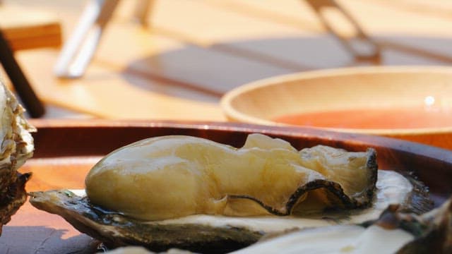 Fresh oysters served with side dishes and seasonings