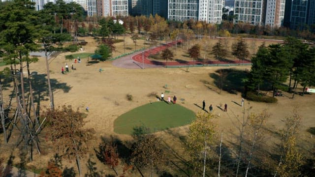 People enjoying a sunny day in a city park
