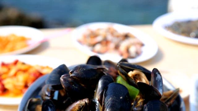Mussel soup on the table