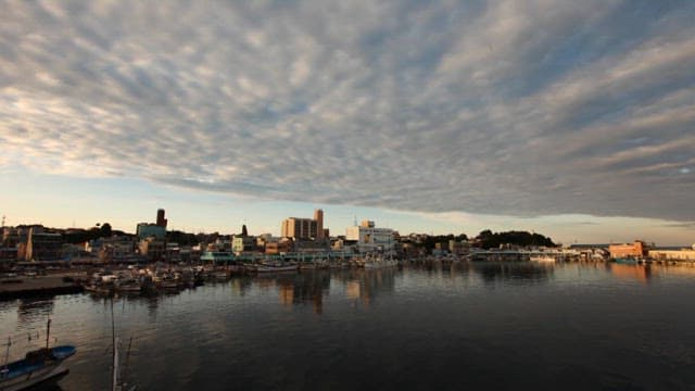 Coastal Town Port as Time Flows from Day to Night