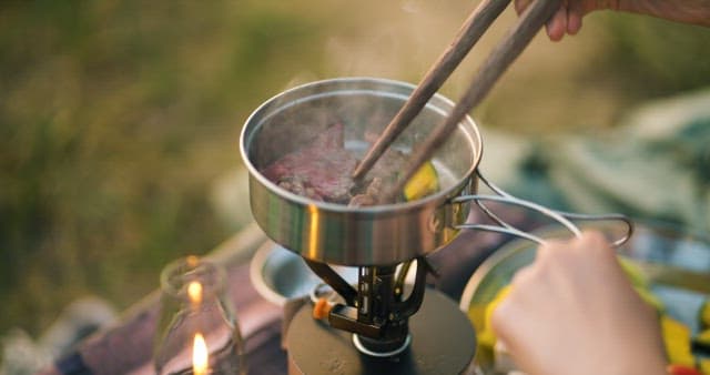 Grilling Meat and Vegetables on a Camping Stove