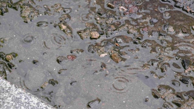 Raindrops falling on a concrete floor