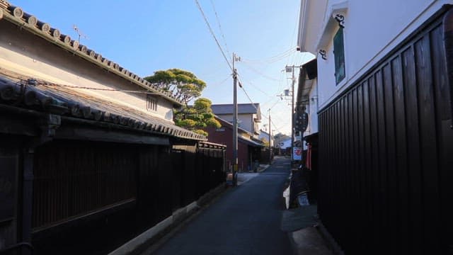 Quiet alley with traditional wooden houses