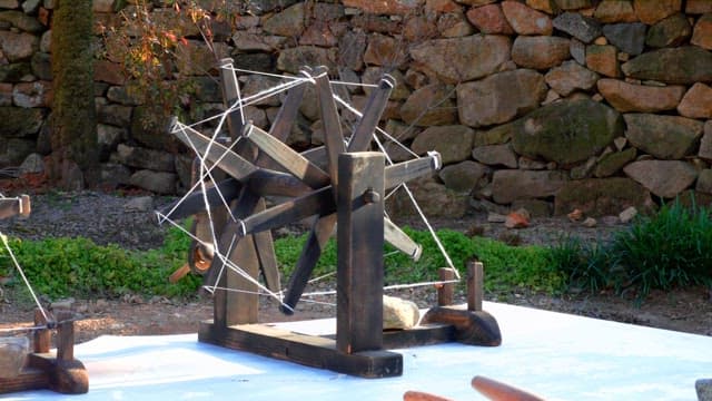 Traditional wooden spinning wheel used in ancient times to make fabric