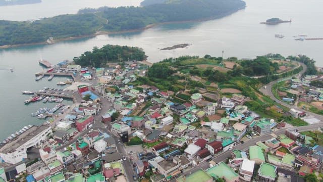 Coastal village with surrounding islands