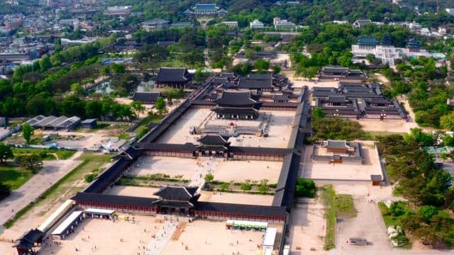 Gyeongbokgung Palace at Midday Crowded with Tourists