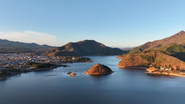 Tranquil lake surrounded by mountains