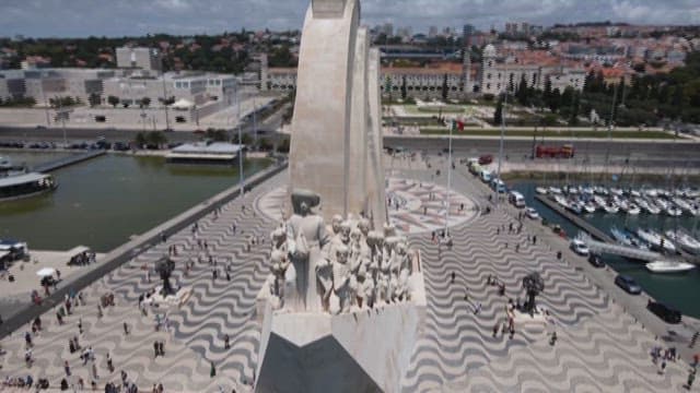 Tourists Gathering at a Riverside Padrao dos Descobrimentos in Lisbon