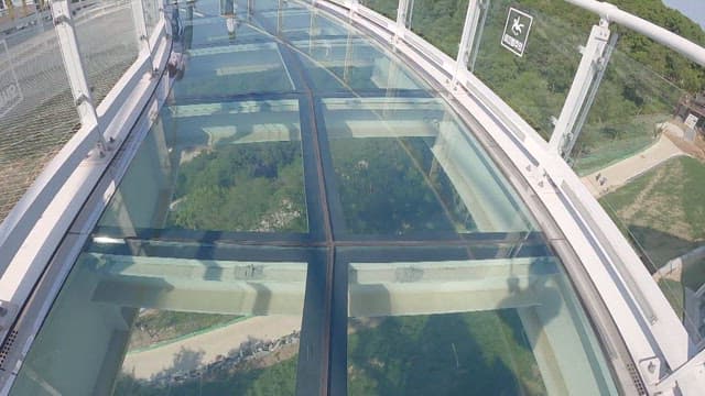 People Walking on a Skywalk, the Glass Bridge High Above the Ground