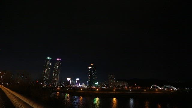 City skyline and traditional architecture at night