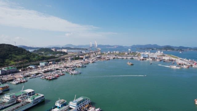 View of Coastal City and Marine Traffic