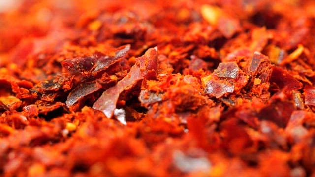 Close-up of red chili flakes