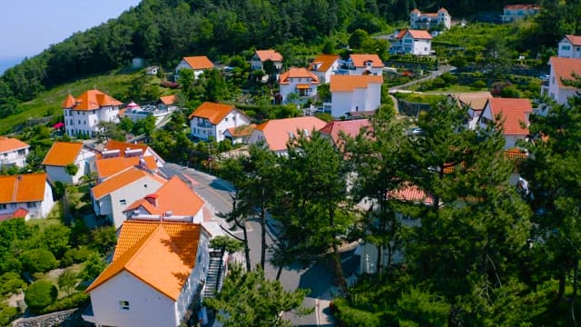 Aerial View of a Quaint Hillside Village