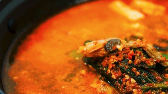 Spicy traditional Korean stew in a pot