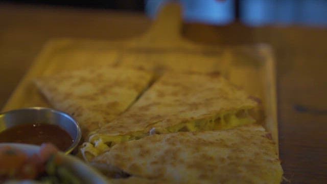 Close-up of Cheesy Quesadilla on a Tray
