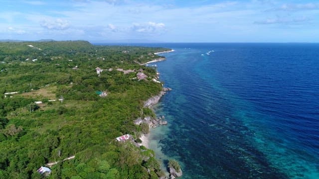 Aerial View of Green and Blue Tropical Coastline