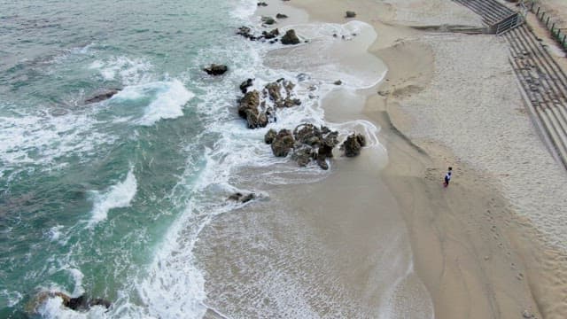 Waves crashing on a rocky beach